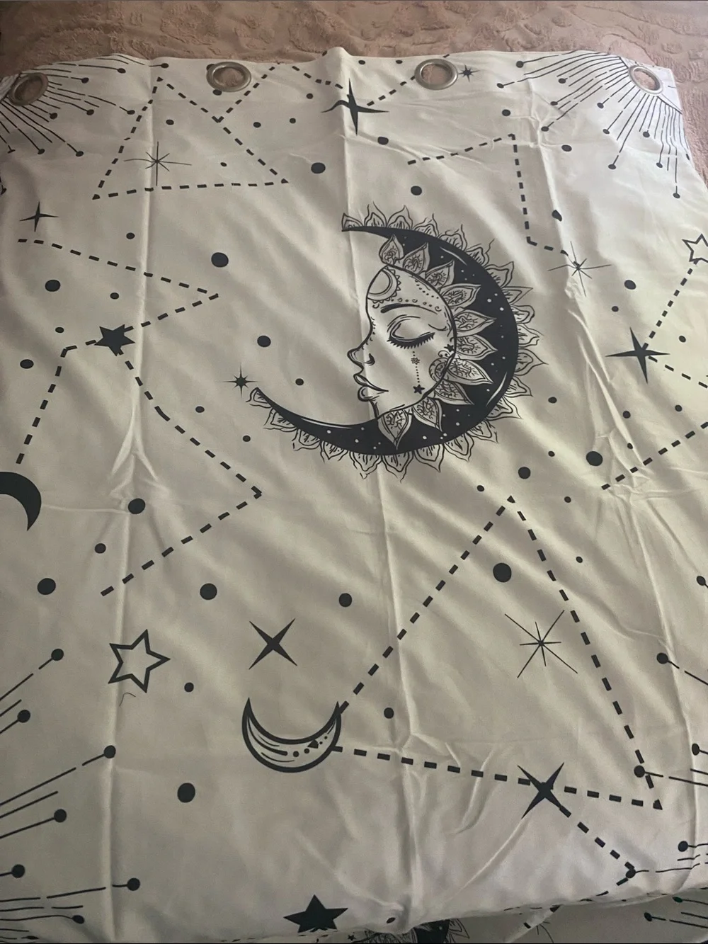 Celestial Moon & Stars Doorway Curtain - Black on White